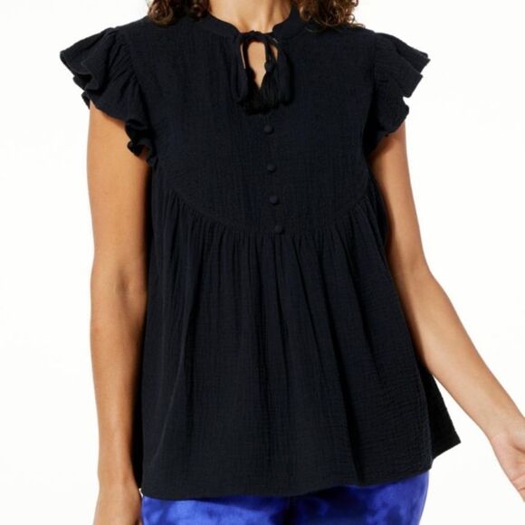 New with Tags DG2 by Diane Gilman Woven Eyelet Ruffled Cap Sleeve Top-832-009 - Picture 1 of 5